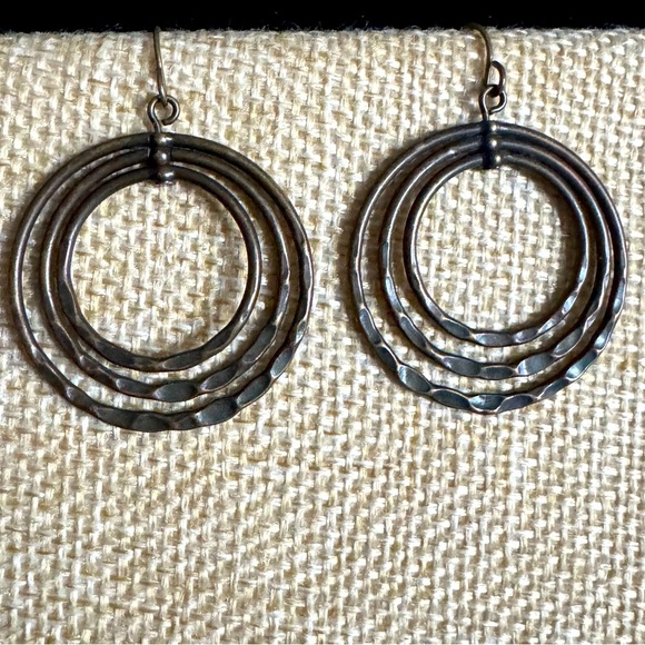 ⚜️3 for $30⚜️ Hammered Bronze Tone Circle Hoops Fishhook Pierced Earrings - Picture 1 of 7